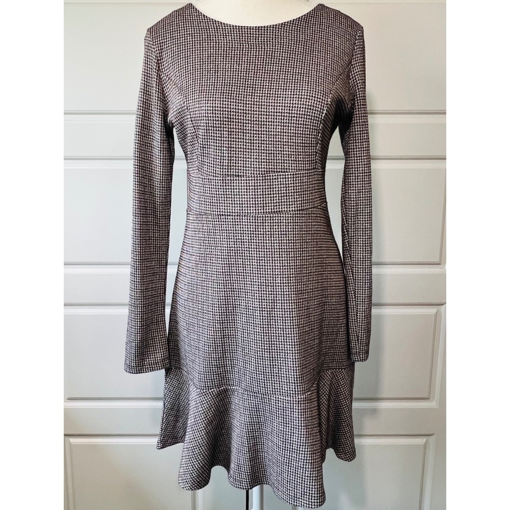 Sfera Collection Houndstooth‎ Dress Long Sleeve Ruffle Hem Mini M